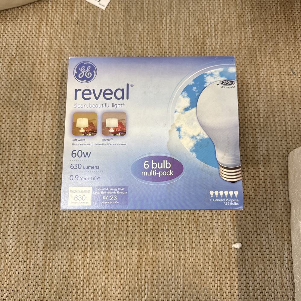 GE Reveal 60 Watt Light Bulbs Pack Of 3 Bulbs New In Box Lavender Purple